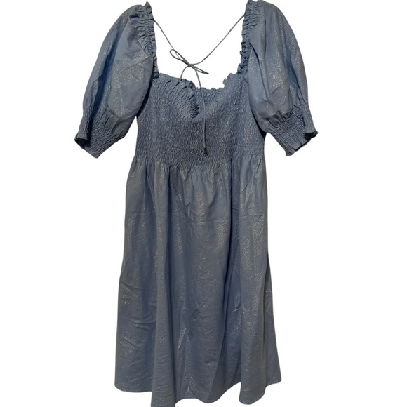 HILL HOUSE Smocked Athena Nap Dress in light blue glitter check XL - Picture 8 of 11